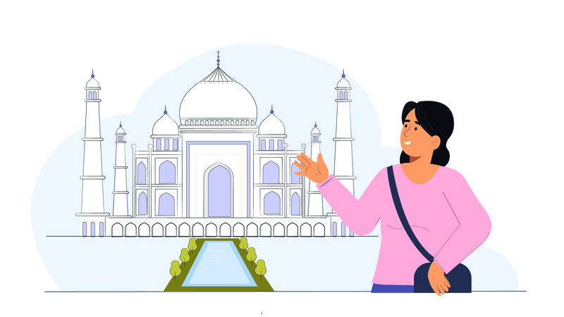 Turista mostrando Taj Mahal  Ilustración