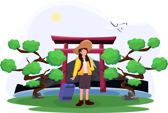 Turista que va de vacaciones a Japón  Ilustración