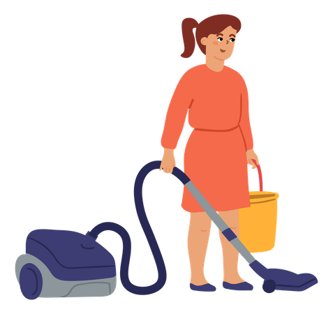 Mujer usando aspiradora  Ilustración