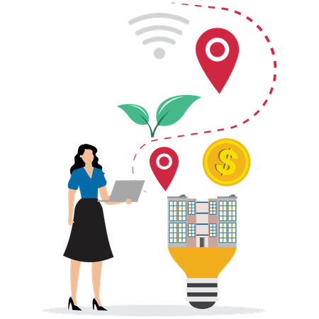 Mujer usando Smart City  Ilustración