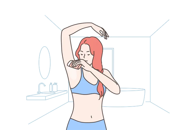 Mujer usando desodorante  Ilustración
