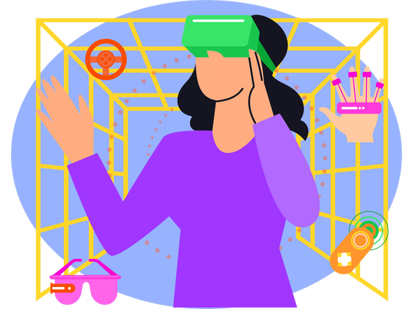 Mujer usando gafas VR  Ilustración