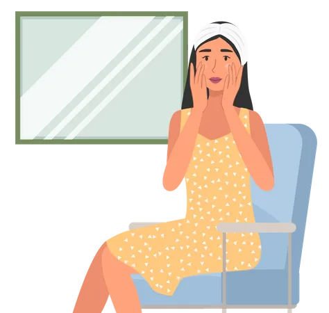 Mujer que usa gel limpiador cosmético para limpiar su cara  Ilustración