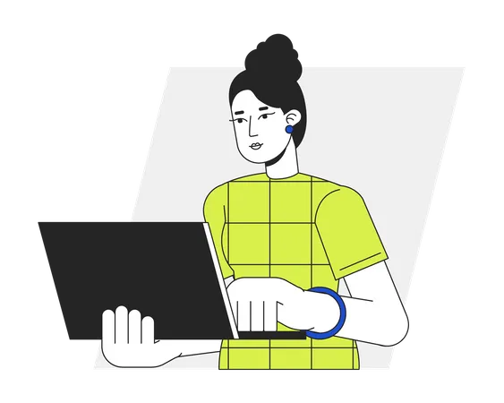 Mujer usando laptop en la oficina  Ilustración