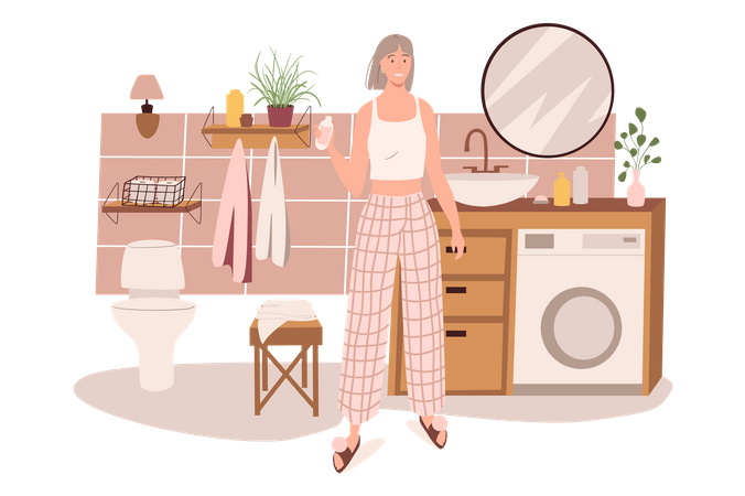 Mujer usando lavado de cara  Ilustración