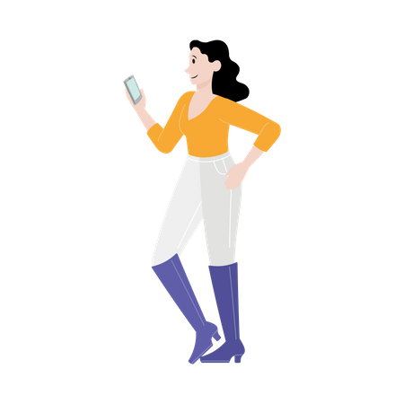 Mujer usando movil  Ilustración