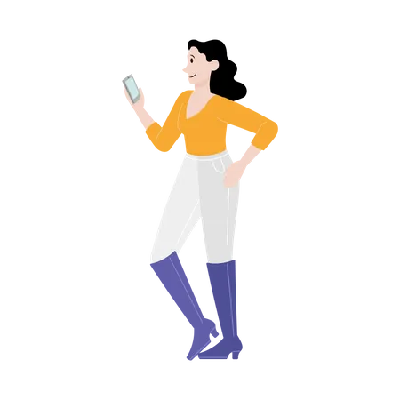 Mujer usando movil  Ilustración