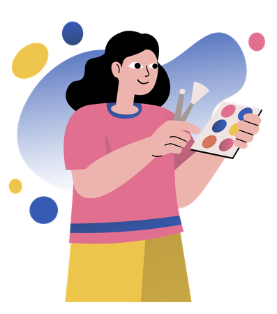 Mujer usando paleta de colores para pintar bocetos  Ilustración