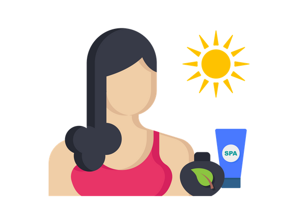 Mujer usando protector solar  Ilustración