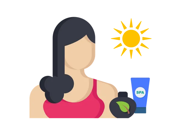 Mujer usando protector solar  Ilustración