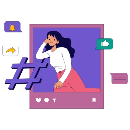 Mujer usando las redes sociales  Ilustración