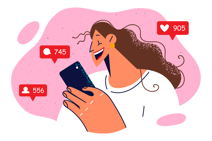 Mujer usando las redes sociales  Illustration