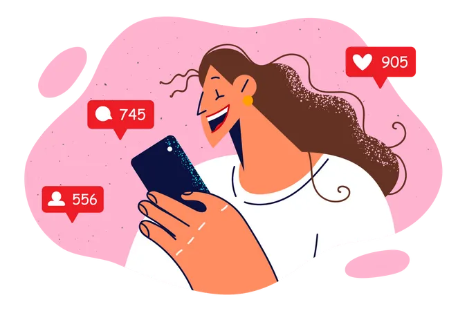 Mujer usando las redes sociales  Illustration