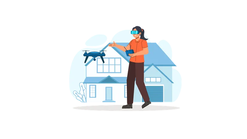 Mujer usando tecnología drone  Ilustración