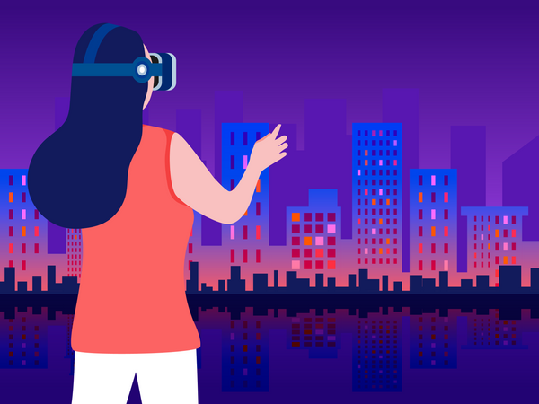 Mujer usando tecnología VR  Ilustración