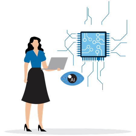 Mujer usando IA de visión artificial  Ilustración