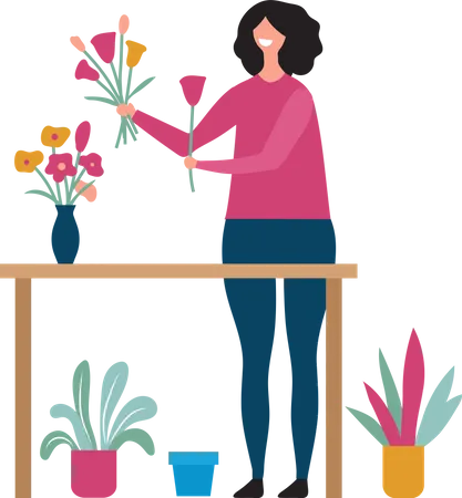 Mujer vendiendo flores  Ilustración