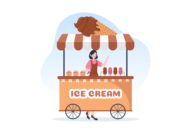Mujer vendiendo helados en Ice Cream Stoll  Ilustración