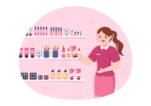 Mujer vendiendo productos cosméticos  Ilustración
