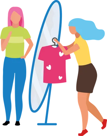 Mujer vendiendo ropa en la tienda.  Ilustración