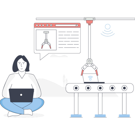 La mujer está verificando datos con la máquina Covey  Illustration