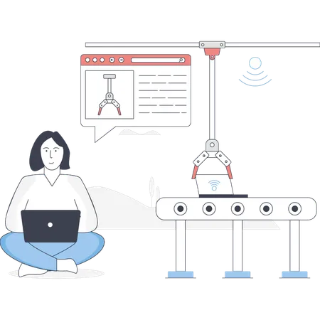 La mujer está verificando datos con la máquina Covey  Illustration