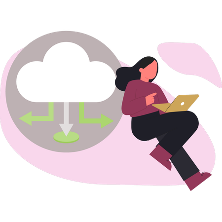 Mujer comprobando datos en la nube  Ilustração