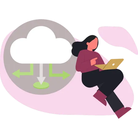 Mujer comprobando datos en la nube  Ilustração