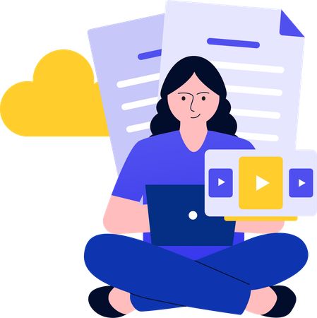Mujer comprobando el formato del vídeo  Ilustración