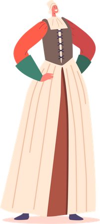 Mujer vestida con traje campesino renacentista  Ilustración