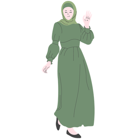 Mujer Vistiendo Gamis Verdes Y Pashmina Hijab  Ilustración