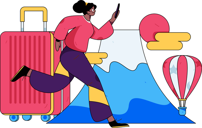 Mujer viaja en viaje de aventura  Ilustración