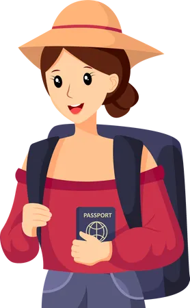 Mujer viajando con pasaporte  Ilustración