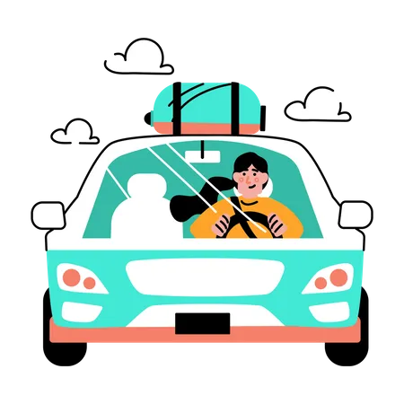 Mujer viajando en coche  Ilustración