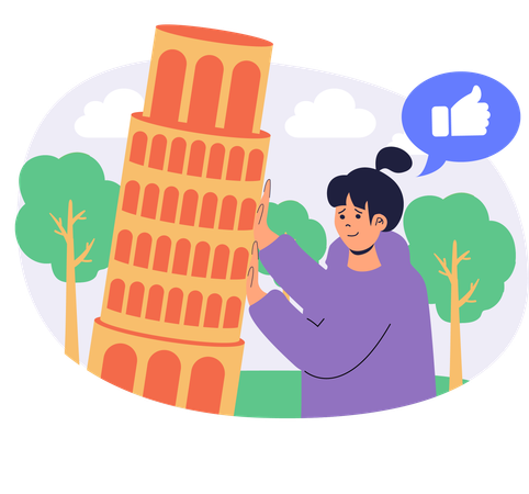 Mujer viajando en la Torre de Pisa  Ilustración