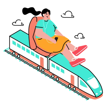 Mujer viajando en tren  Ilustración