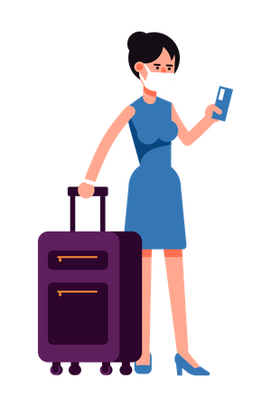 Mujer viajera con máscara  Ilustración