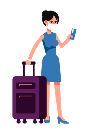 Mujer viajera con máscara  Ilustración