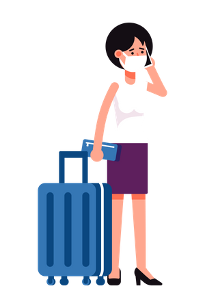 Mujer viajera con máscara  Ilustración