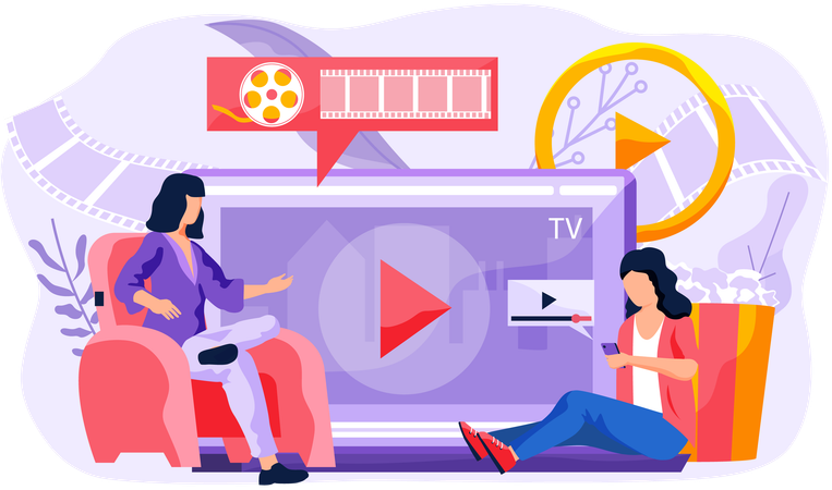 Mujer viendo un vídeo en línea  Ilustración