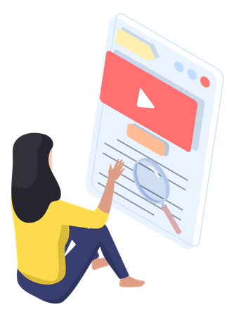 Mujer viendo video educativo en línea  Ilustración