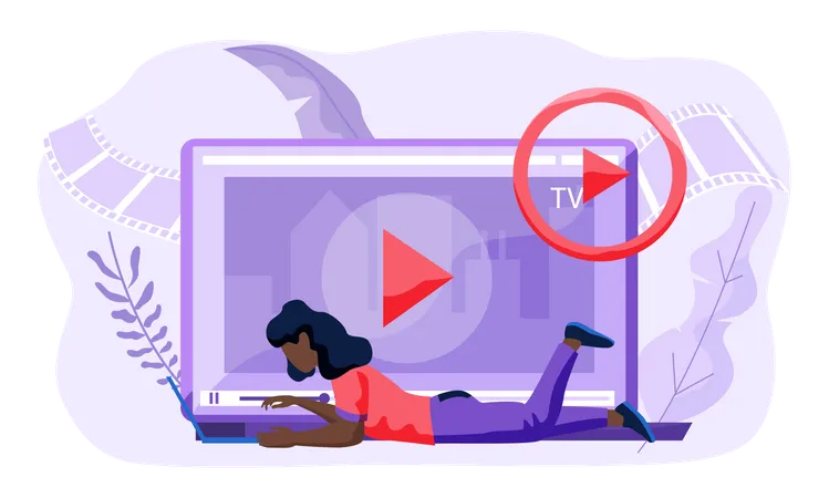 Mujer viendo video en computadora portátil  Ilustración