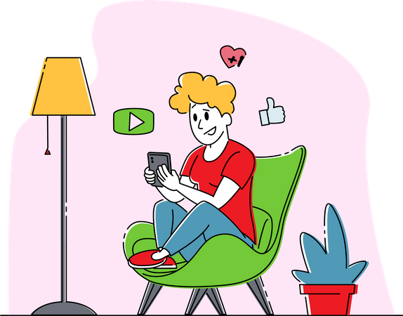 Mujer viendo vídeo en teléfono inteligente  Illustration