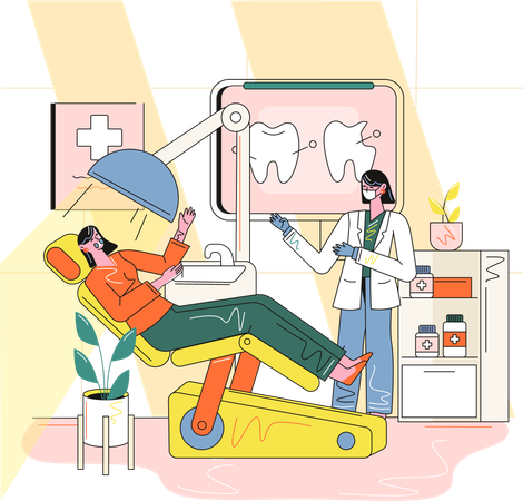 Mujer visitando clínica dental  Ilustración