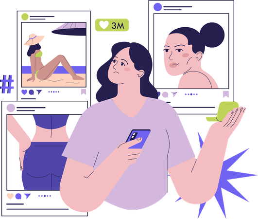 Vistas de una mujer en su publicación en las redes sociales  Ilustración