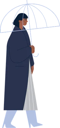 Mujer vistiendo cout mientras sostiene el paraguas  Ilustración