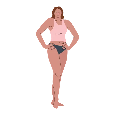 Mujer vistiendo ropa interior posando con los brazos en jarras  Ilustración