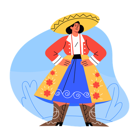 Mujer con traje tradicional mexicano  Ilustración