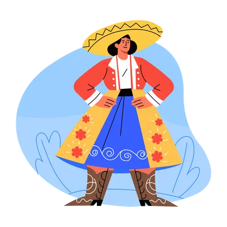 Mujer con traje tradicional mexicano  Ilustración