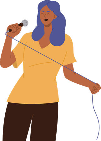 Vocalista mujer cantando en micrófono  Ilustración